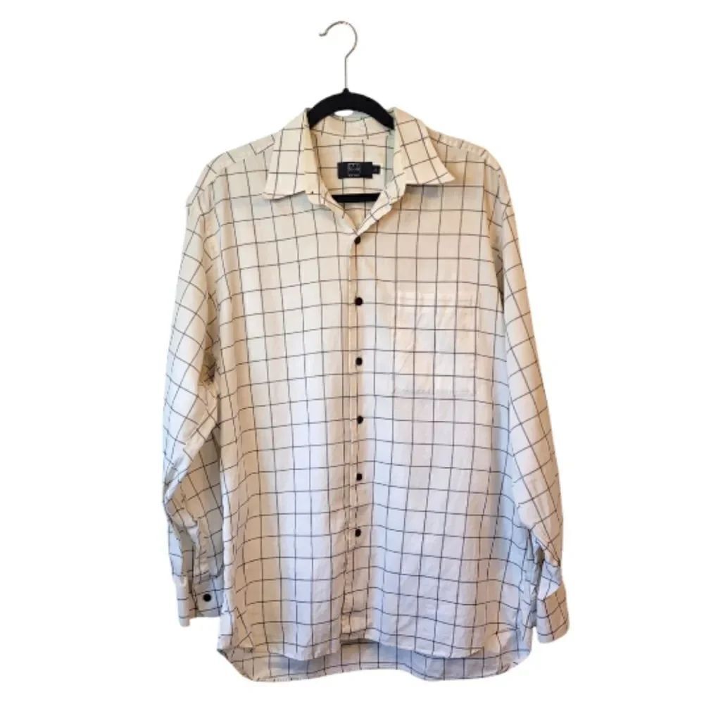 Ike Behar White Basic Plaid Button Down Shirt